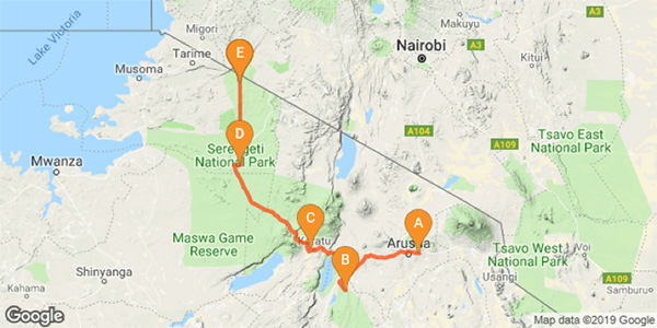 10 Day Private Safari - Map